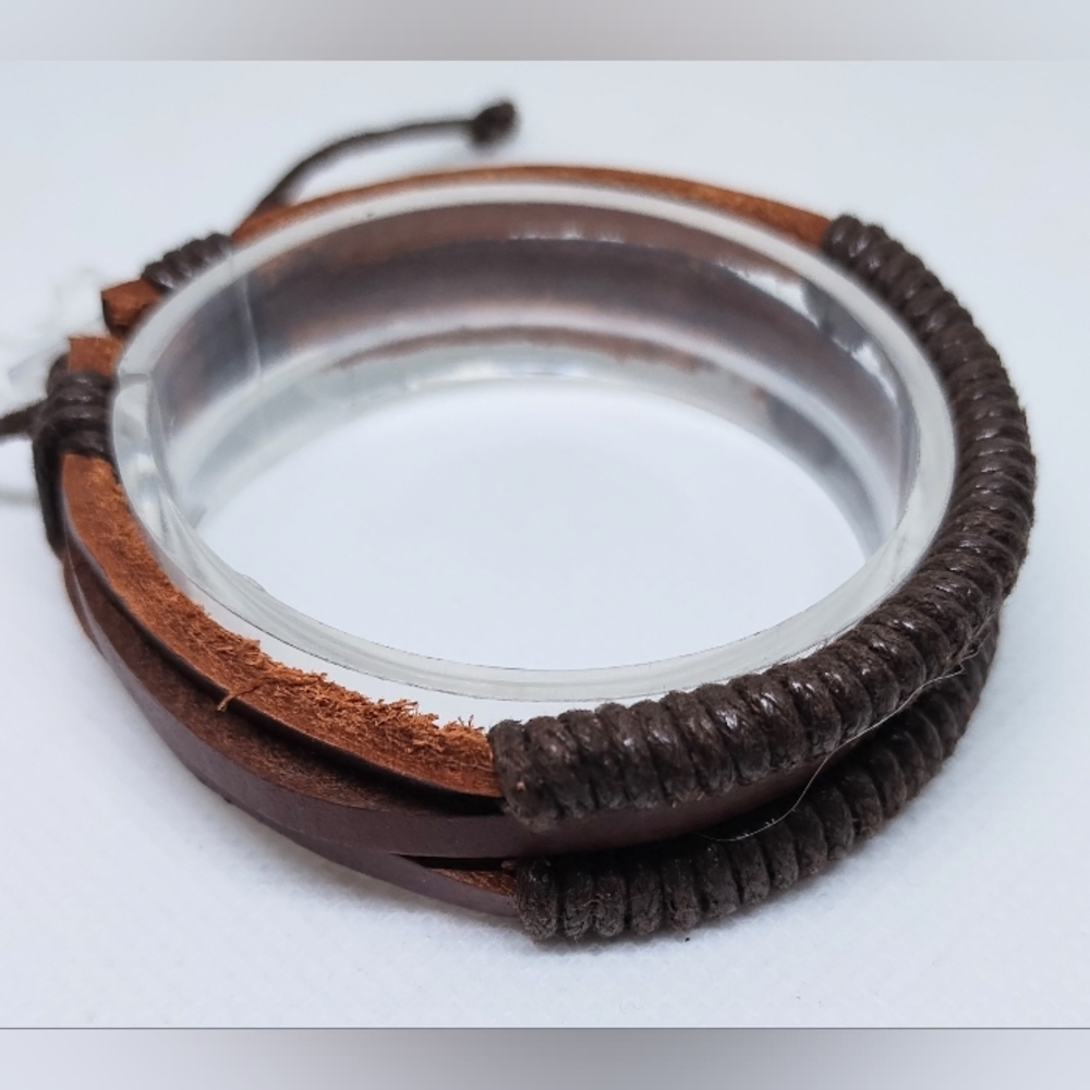 Men's Leather Bracelet Layered Brown‎ New f75